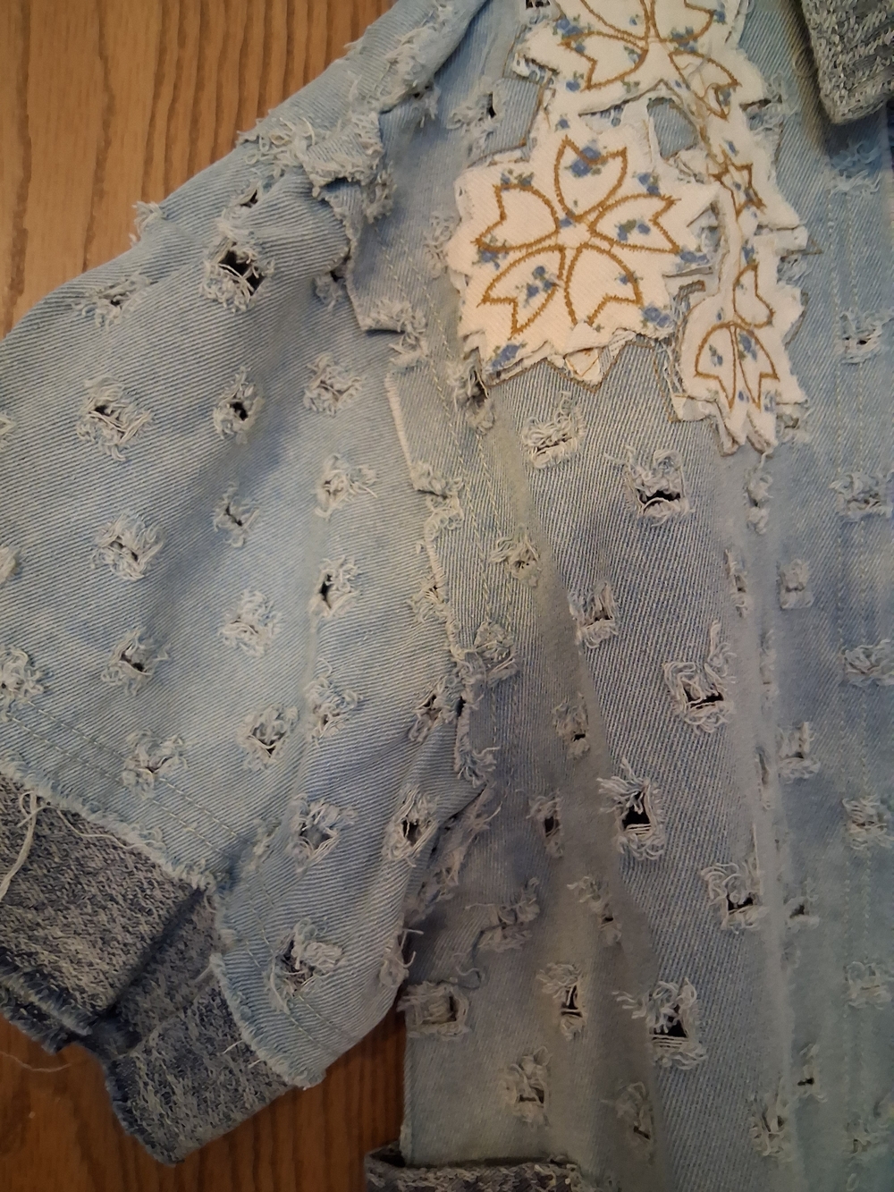 POL Light Blue Distressed Patchwork Denim Jacket - Picture 6 of 9